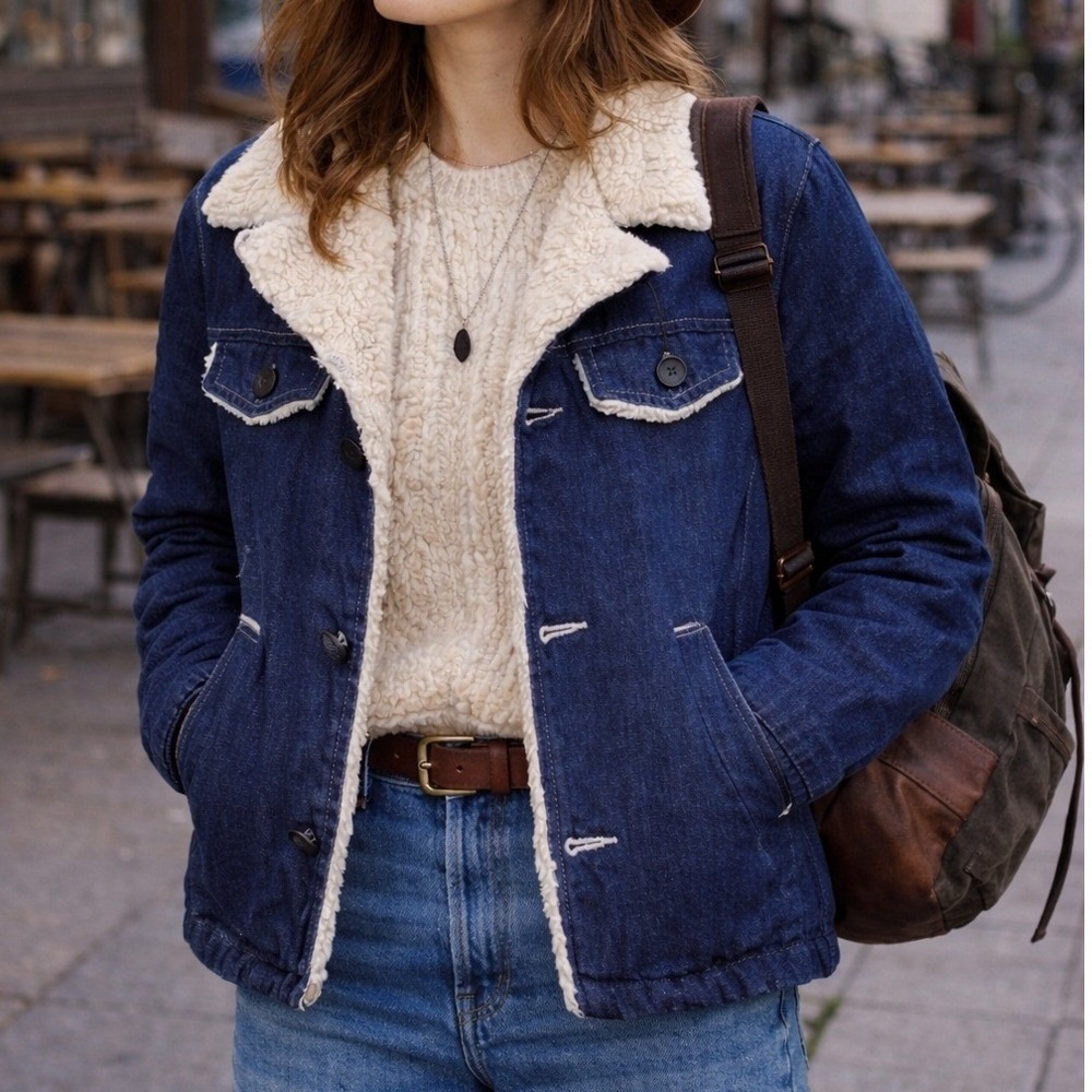 Vintage Weather Jack Ely & Walker Denim Sherpa Lined S Jacket Blue Western Coat